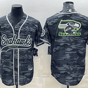 Seattle Seahawks Grey Camo Team Big Logo With Patch Cool Base Stitched Baseball Jersey