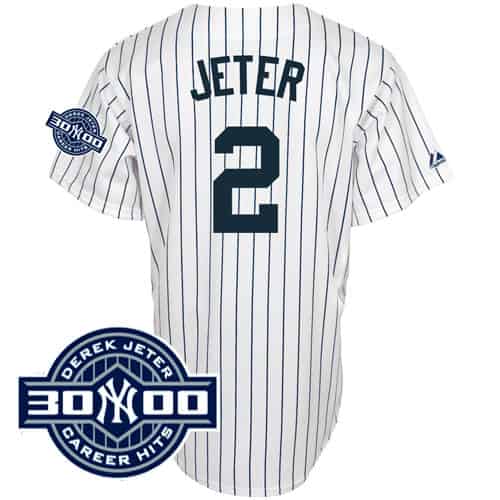 Yankees #2 Derek Jeter White With W 3000 Hits Patch(Have Name On Back) Stitched Jersey