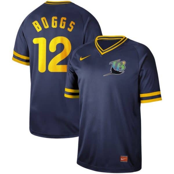 Tampa Bay Rays Navy #12 Wade BoggsRed Cooperstown Collection Legend Stitched Jersey