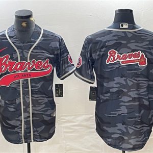 Atlanta Braves Gray Camo Team Big Logo Cool Base With Patch Stitched Jersey