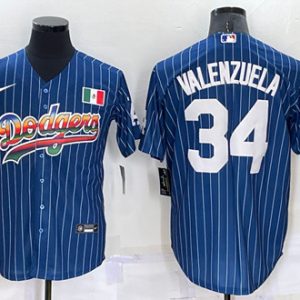 Los Angeles Dodgers #34 Toro Valenzuela Navy Mexico Rainbow Cool Base Stitched Baseball Jersey