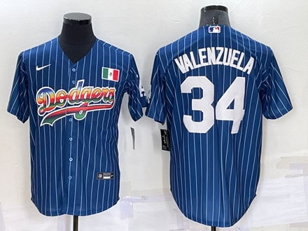 Los Angeles Dodgers #34 Toro Valenzuela Navy Mexico Rainbow Cool Base Stitched Baseball Jersey