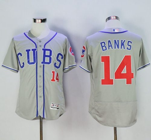 Cubs #14 Ernie Banks Grey Flexbase Authentic Collection Alternate Road Stitched Jersey