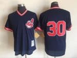 Cleveland Indians #30 Joe Carter Mitchell And Ness Blue Throwback Stitched Jersey