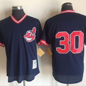 Cleveland Indians #30 Joe Carter Mitchell And Ness Blue Throwback Stitched Jersey