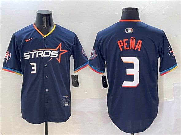 Houston Astros #3 Jeremy Pena Navy 2025 City Connect With Texas Patch Limited Stitched Jersey