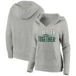 New York Jets Heather Gray Stronger Together Crossover Neck Pullover Hoodie(Run Small)