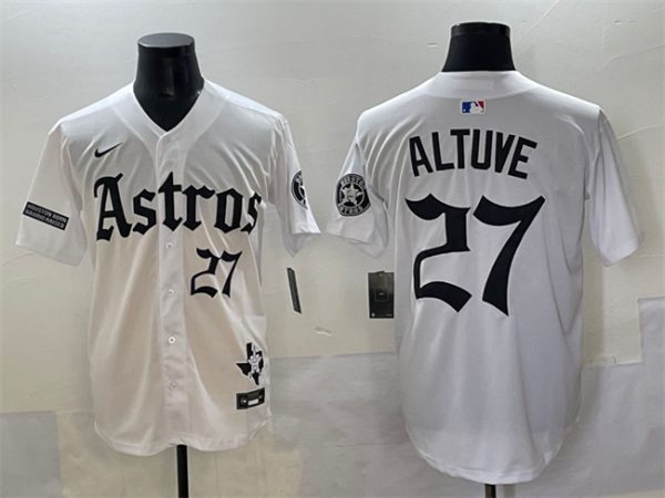 Houston Astros #27 Jose Altuve White Gothic 'Houston Born Barrio Raised' Limited Stitched Jersey