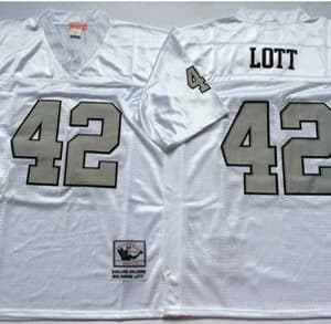 Mitchell And Ness Raiders #42 Ronnie Lott White Silver No. Throwback Stitched Jersey
