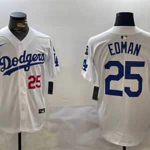 Los Angeles Dodgers #25 Tommy Edman White 2024 World Series With Fernando Memorial Patch Home Limited Stitched Jersey
