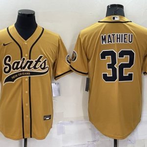 New Orleans Saints #32 Tyrann Mathieu Gold Cool Base Stitched Baseball Jersey
