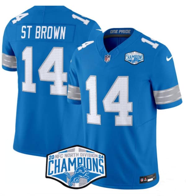 Detroit Lions #14 Amon-Ra St. Brown Blue 2024 NFC North Champions F.U.S.E. Vapor Limited Stitched Jersey
