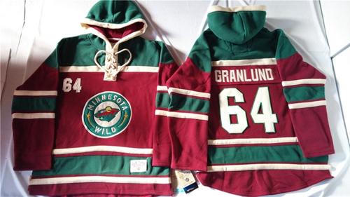 Wild #64 Mikael Granlund Red Sawyer Hooded Sweatshirt Stitched Jersey