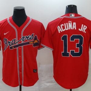 Atlanta Braves #13 Ronald Acuna Jr Red Cool Base Stitched Jersey