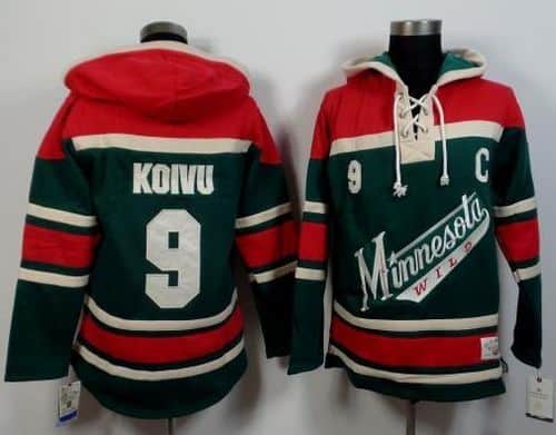 Wild #9 Mikko Koivu Green Red Sawyer Hooded Sweatshirt Stitched Jersey