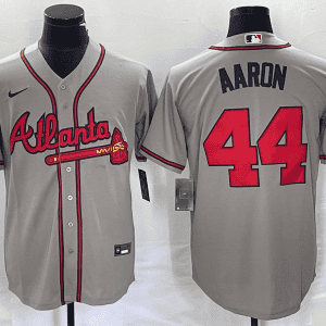 Atlanta Braves #44 Hank Aaron Gray Cool Base Stitched Jersey