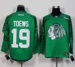 Blackhawks #19 Jonathan Toews Green St. Patrick's Day New Stitched Jersey