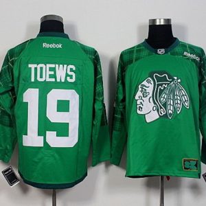 Blackhawks #19 Jonathan Toews Green St. Patrick's Day New Stitched Jersey