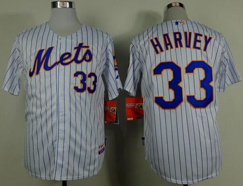 Mets #33 Matt Harvey White(Blue Strip) Home Cool Base Stitched Jersey