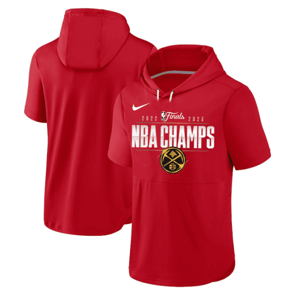 Denver Nuggets Red Champions Performance Short Sleeve Pullover Hoodie