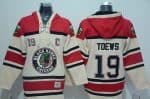 Blackhawks #19 Jonathan Toews Cream Sawyer Hooded Sweatshirt Stitched Jersey