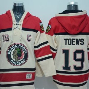 Blackhawks #19 Jonathan Toews Cream Sawyer Hooded Sweatshirt Stitched Jersey