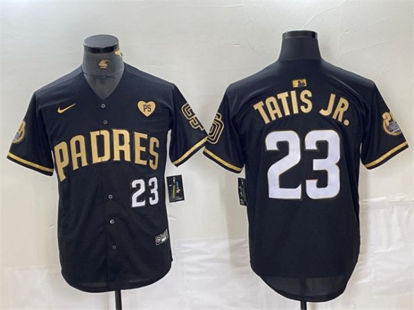 San Diego Padres #23 Fernando Tatis Jr. Black Gold With Patch Cool Base Stitched Jersey