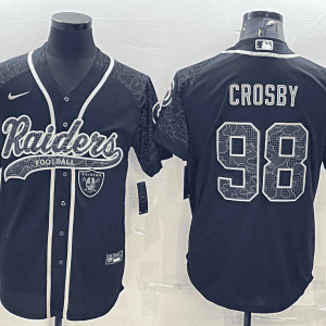 Las Vegas Raiders #98 Maxx Crosby Black Reflective With Patch Cool Base Stitched Baseball Jersey