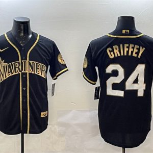 Seattle Mariners #24 Ken Griffey Jr. Black Gold Cool Base Stitched Jersey