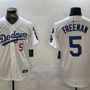 Los Angeles Dodgers #5 Freddie Freeman White 2024 World Series Champions With Fernando Memorial Patch Home Limited Stitched Jersey