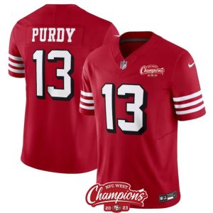 San Francisco 49ers #13 Brock Purdy Red 2023 F.U.S.E. NFC West Champions Patch Alternate Stitched Jersey