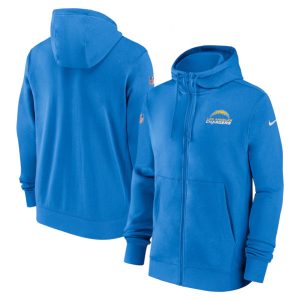 Los Angeles Chargers Light Blue Sideline Club Performance Full-Zip Hoodie