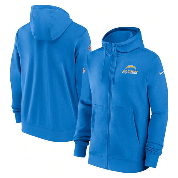 Los Angeles Chargers Light Blue Sideline Club Performance Full-Zip Hoodie