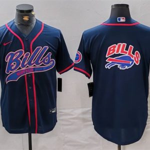 Buffalo Bills Navy Team Big Logo With Patch Cool Base Stitched Jersey