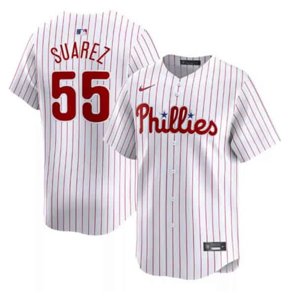 Philadelphia Phillies #55 Ranger Su¨¢rez White Home Limited Stitched Jersey