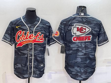 Kansas City Chiefs Blank Gray Camo Team Big Logo With Patch Cool Base Stitched Baseball Jersey