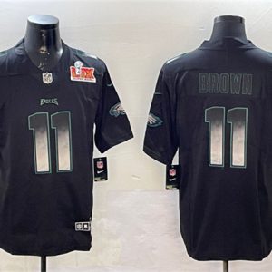 Philadelphia Eagles #11 A. J. Brown Black 2025 Super Bowl LIX Patch Smoke Fashion Vapor Untouchable Limited Stitched Jersey
