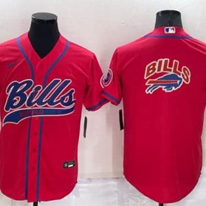 Buffalo Bills Red Team Big Logo With Patch Cool Base Stitched Baseball Jersey