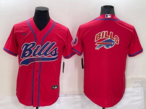 Buffalo Bills Red Team Big Logo With Patch Cool Base Stitched Baseball Jersey