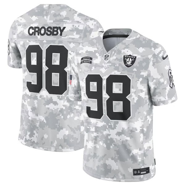Las Vegas Raiders #98 Maxx Crosby Arctic Camo 2024 F.U.S.E. Salute To Service Limited Stitched Jersey