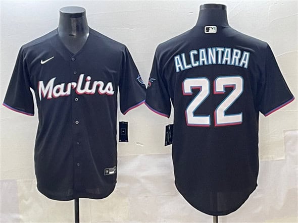 Miami Marlins #22 Sandy Alcantara Black Cool Base Stitched Jersey