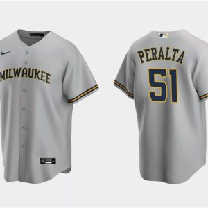 Milwaukee Brewers #51 Freddy Peralta Gray Cool Base Stitched Jersey
