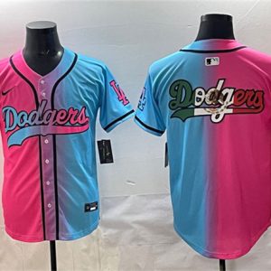 Los Angeles Dodgers Team Big Logo Pink Blue Limited Stitched Jersey