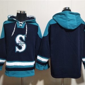 Seattle Mariners Blank Navy Lace-Up Pullover Hoodie