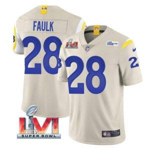 Los Angeles Rams #28 Marshall Faulk Bone 2022 Super Bowl LVI Vapor Limited Stitched Jersey