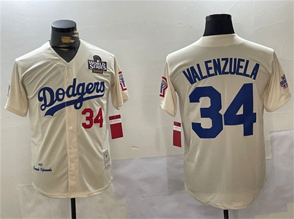 Los Angeles Dodgers #34 Toro Valenzuela Cream 1981 Cooperstown Stitched Jersey