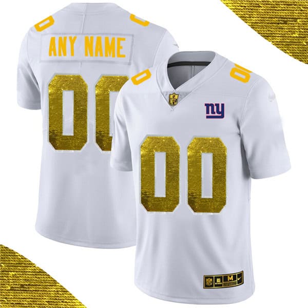 New York Giants Customized White Custom Gold Fashion Edition Limited Stitched Jersey