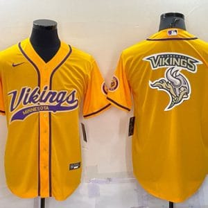 Minnesota Vikings Gold Team Big Logo With Patch Cool Base Stitched Baseball Jersey