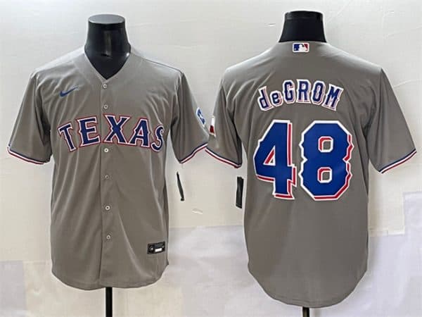 Texas Rangers #48 Jacob deGrom Gray With Patch Cool Base Stitched Jersey