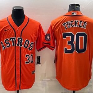Houston Astros #30 Kyle Tucker Orange With Patch Cool Base Stitched Jersey
